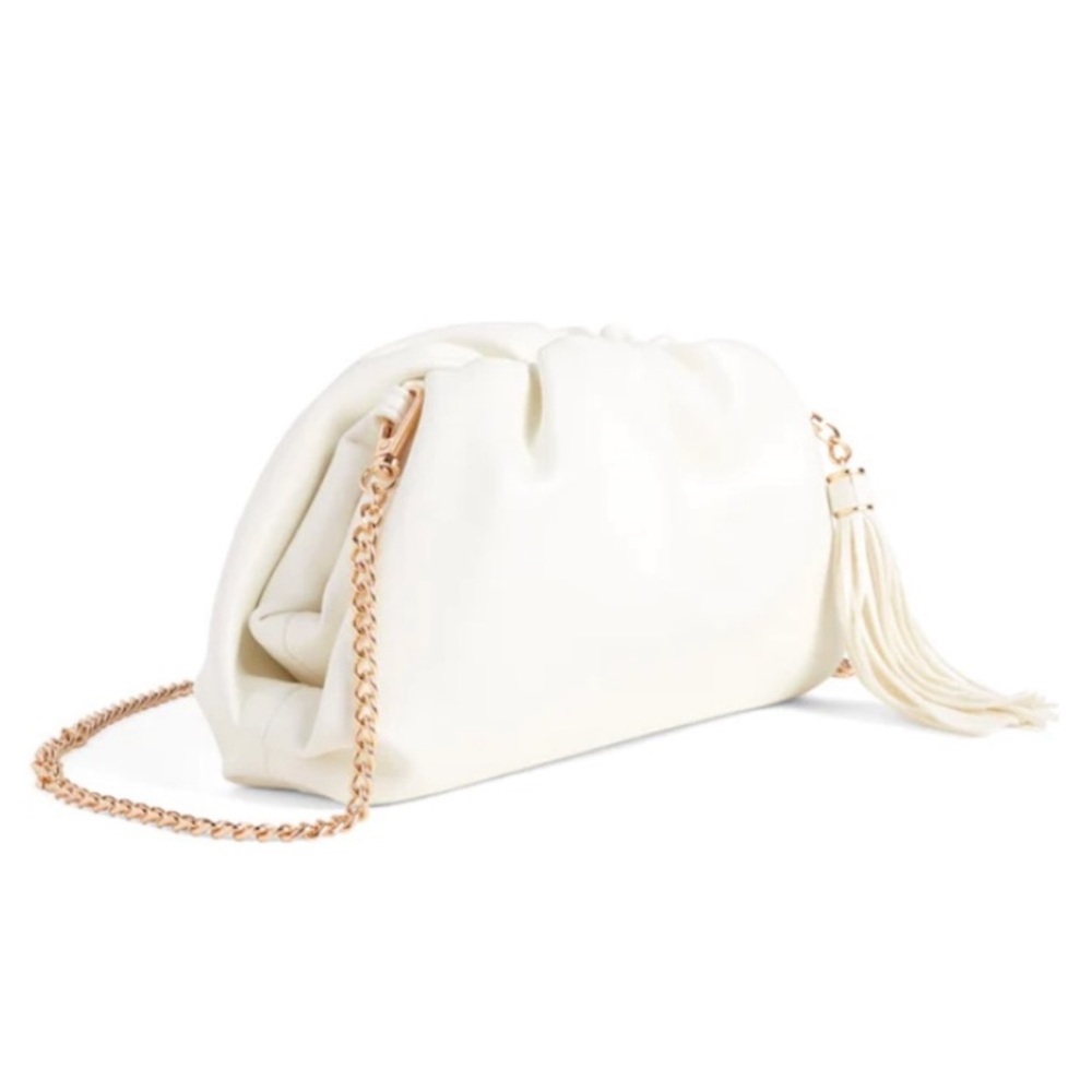 New Understated Leather clamshell clutch  Vegan Leather handbag/Crossbody ivory - Picture 2 of 16